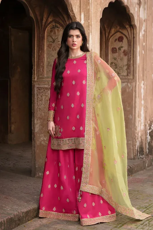 Saad Shaikh Zaria Festive Pret 25 Hot Pink Raw Silk – view 1 – Poshaq
