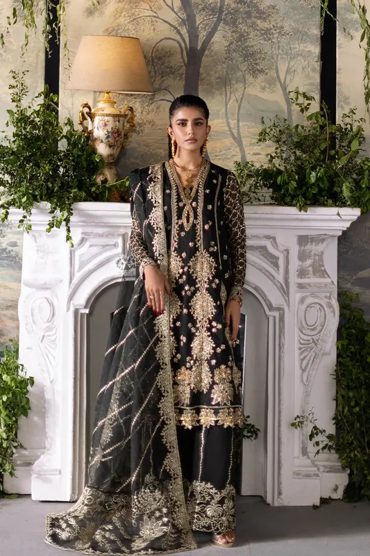 Saad Shaikh Flurie Vol 3 Black Raw Silk – view 1 – Poshaq
