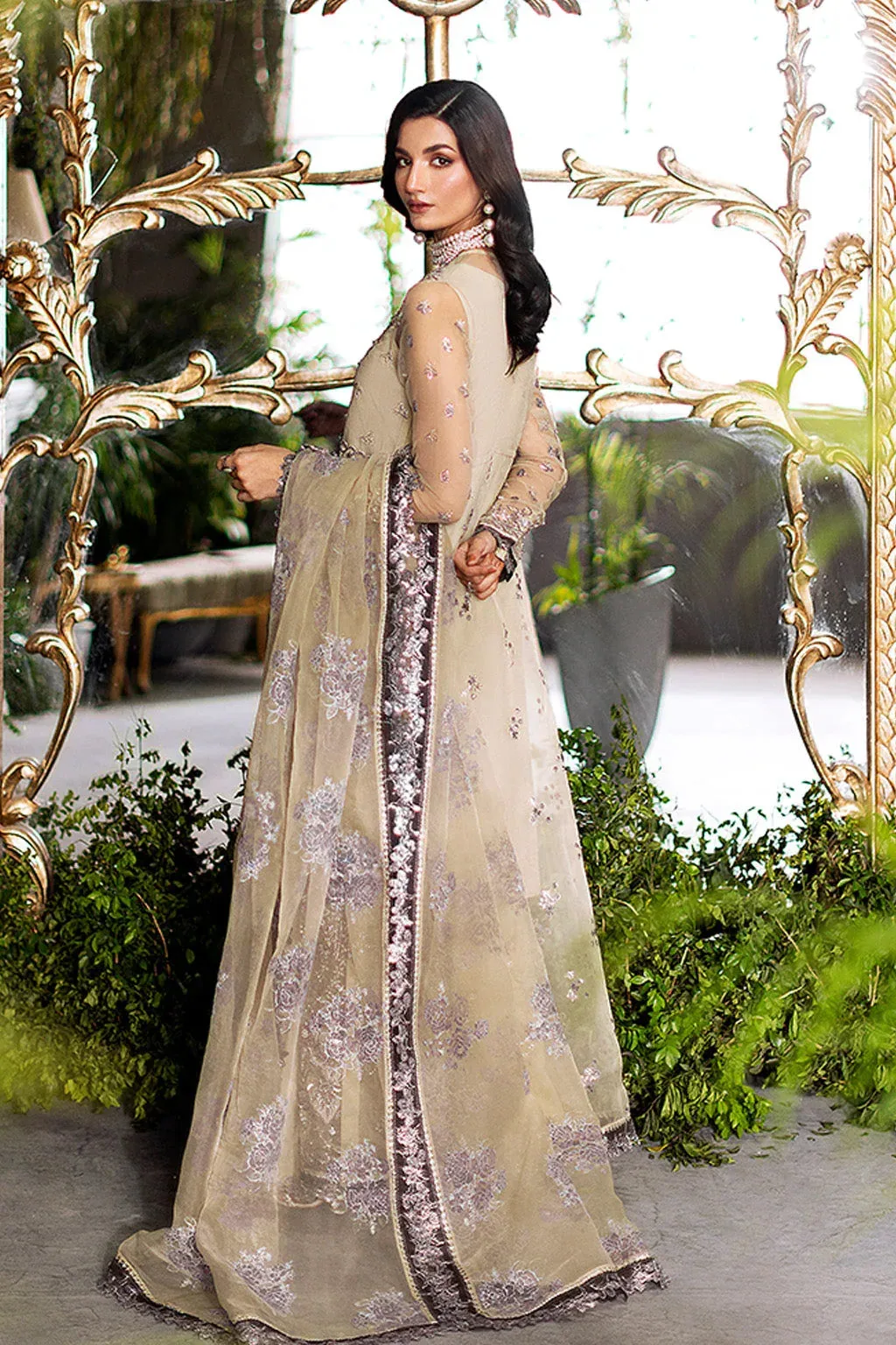 Saad Shaikh Flurie Vol 3 Gray Olive Raw Silk – view 2 – Poshaq