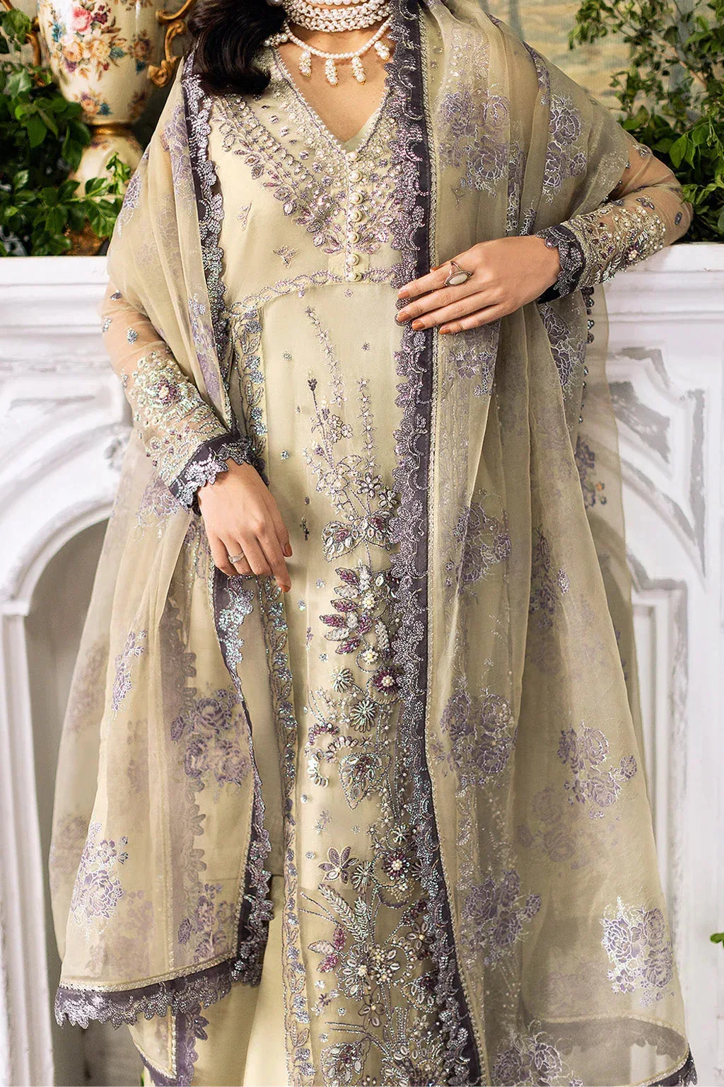 Saad Shaikh Flurie Vol 3 Gray Olive Raw Silk – view 4 – Poshaq