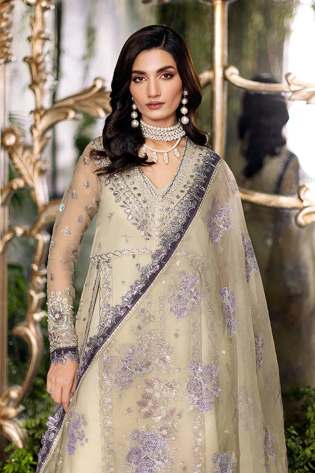 Saad Shaikh Flurie Vol 3 Gray Olive Raw Silk – view 7 – Poshaq