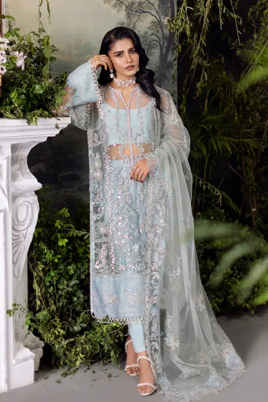 Saad Shaikh Flurie Vol 3 Light Blue Raw Silk – view 1 – Poshaq