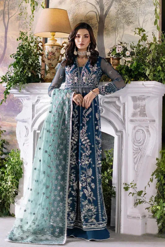 Saad Shaikh Flurie Formals Navy Raw Silk – view 1 – Poshaq