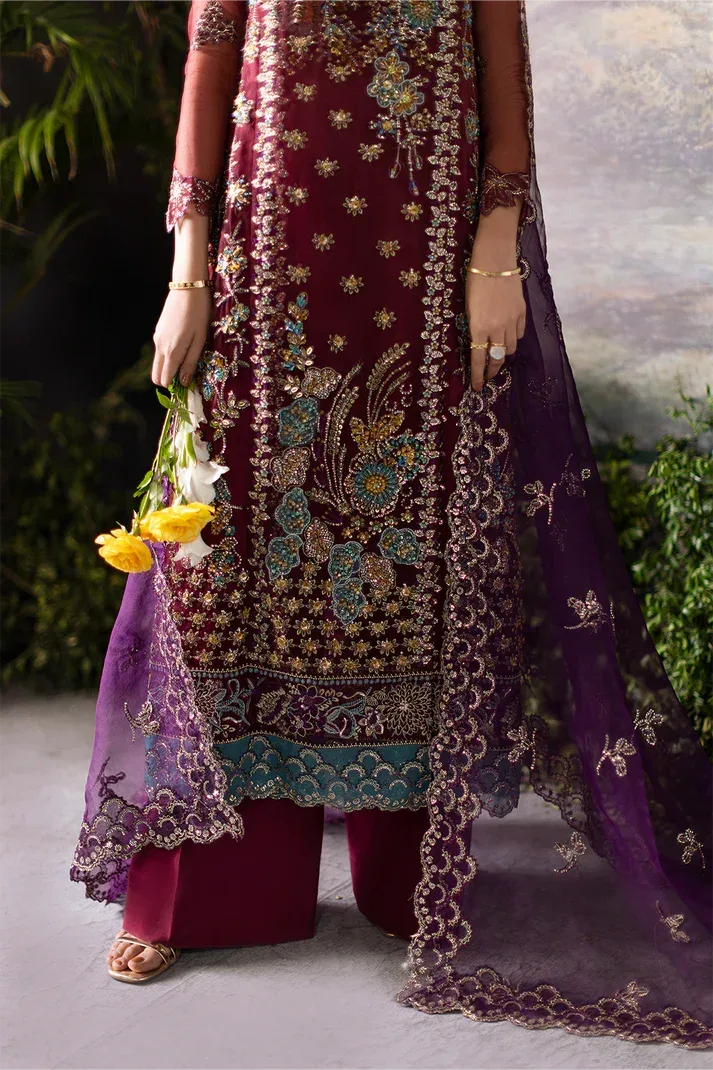 Saad Shaikh Flurie Formals Maroon Raw Silk – view 3 – Poshaq