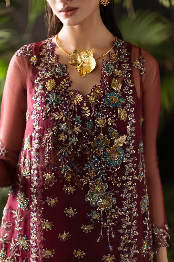 Saad Shaikh Flurie Formals Maroon Raw Silk – view 4 – Poshaq