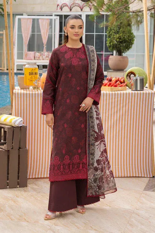 Saad Shaikh Lawn 25 Dark Maroon Organza – view 1 – Poshaq