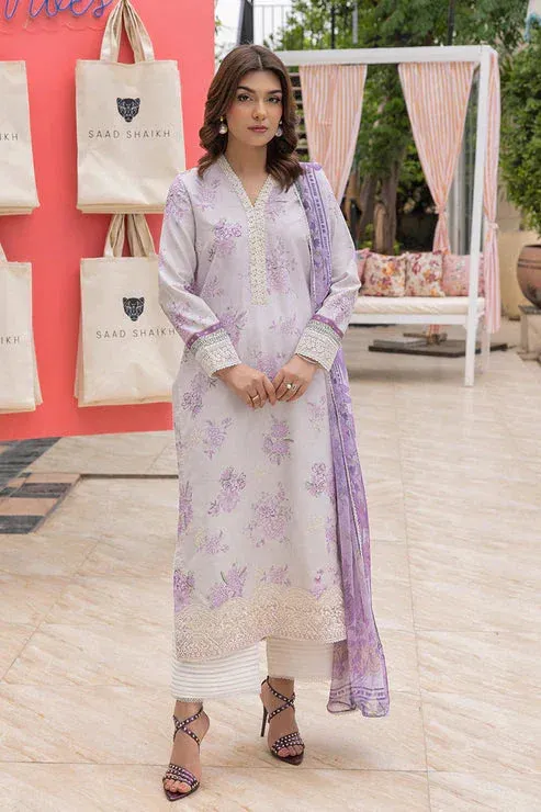 Saad Shaikh Lawn 25 Soft Lilac Organza – view 1 – Poshaq