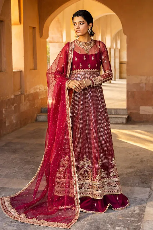 Saad Shaikh Jahan Festive Collection Deep Red Raw Silk – view 1 – Poshaq