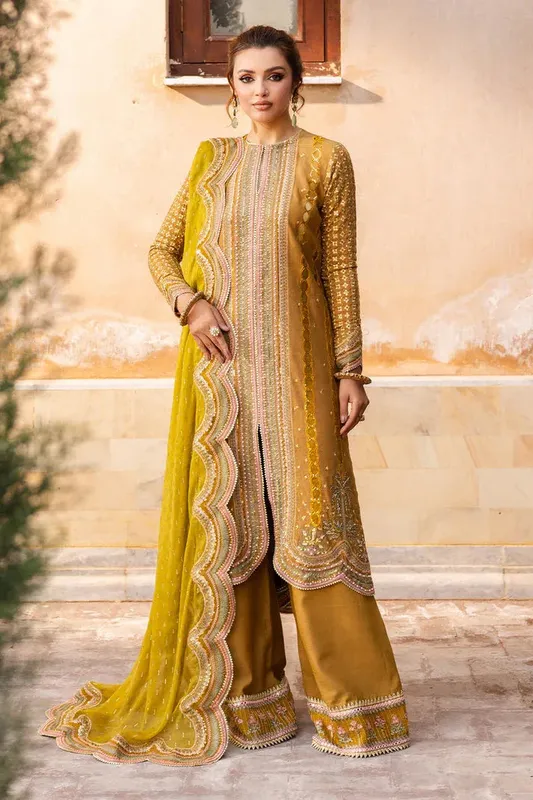 Saad Shaikh Jahan Festive Collection Mustard Raw Silk – view 1 – Poshaq