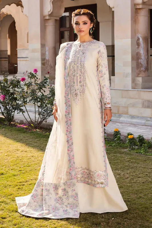Saad Shaikh Jahan Festive Collection Cream Raw Silk – view 1 – Poshaq