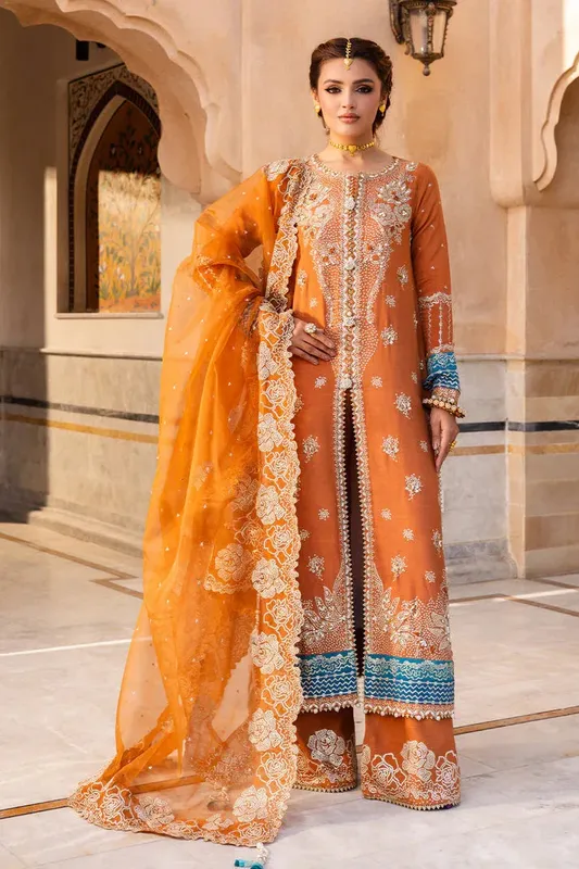 Saad Shaikh Jahan Festive Collection Orange Raw Silk – view 1 – Poshaq