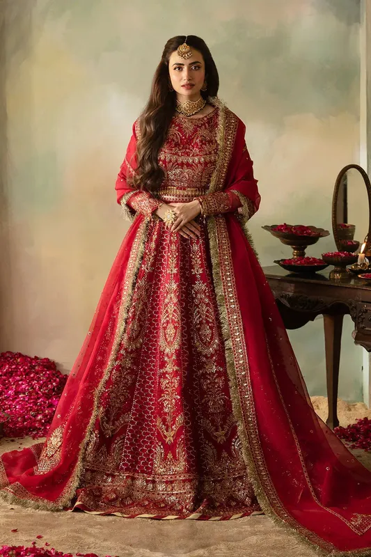 Saad Shaikh Elana Wedding Formals Red Raw Silk – view 1 – Poshaq