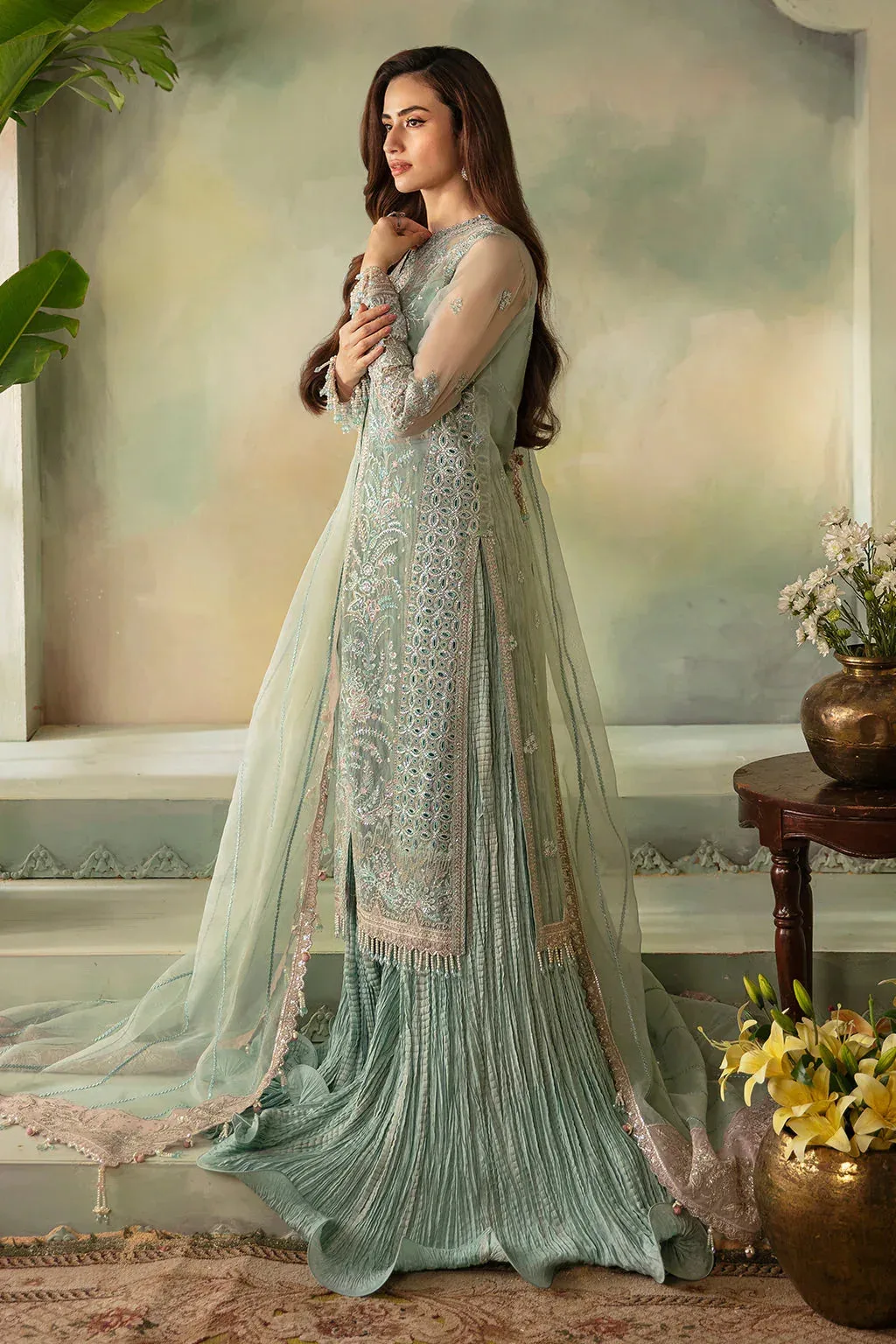 Saad Shaikh Elana Wedding Formals Ice Blue Raw Silk – view 6 – Poshaq