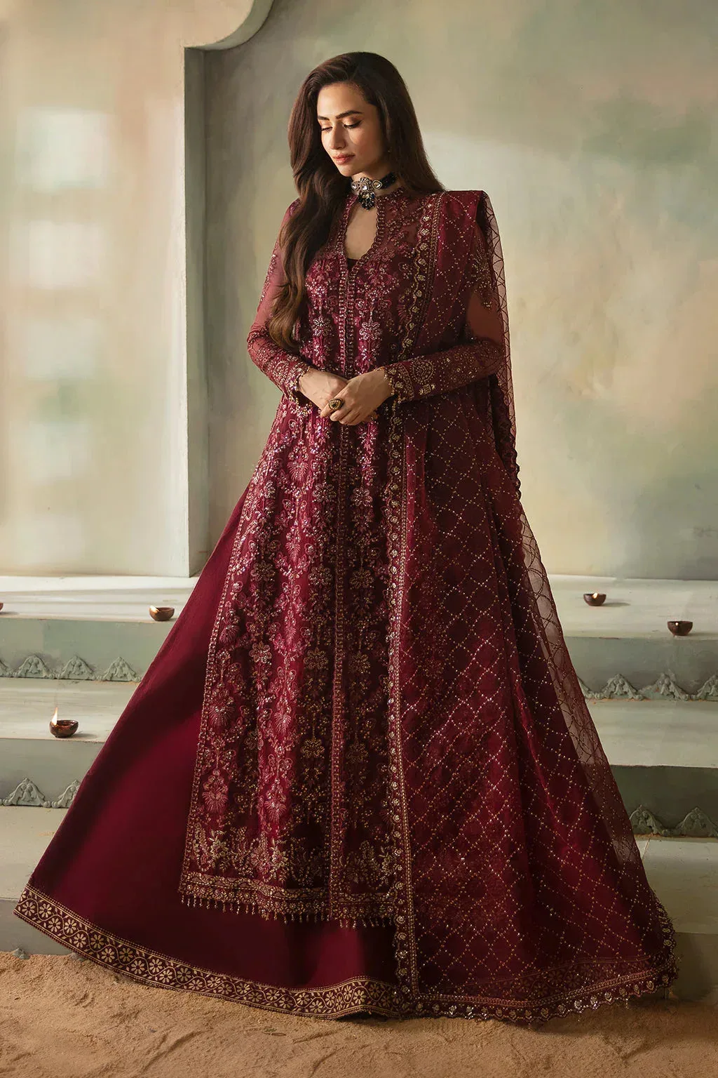Saad Shaikh Elana Wedding Formals Blood Red Cotton Silk – view 4 – Poshaq