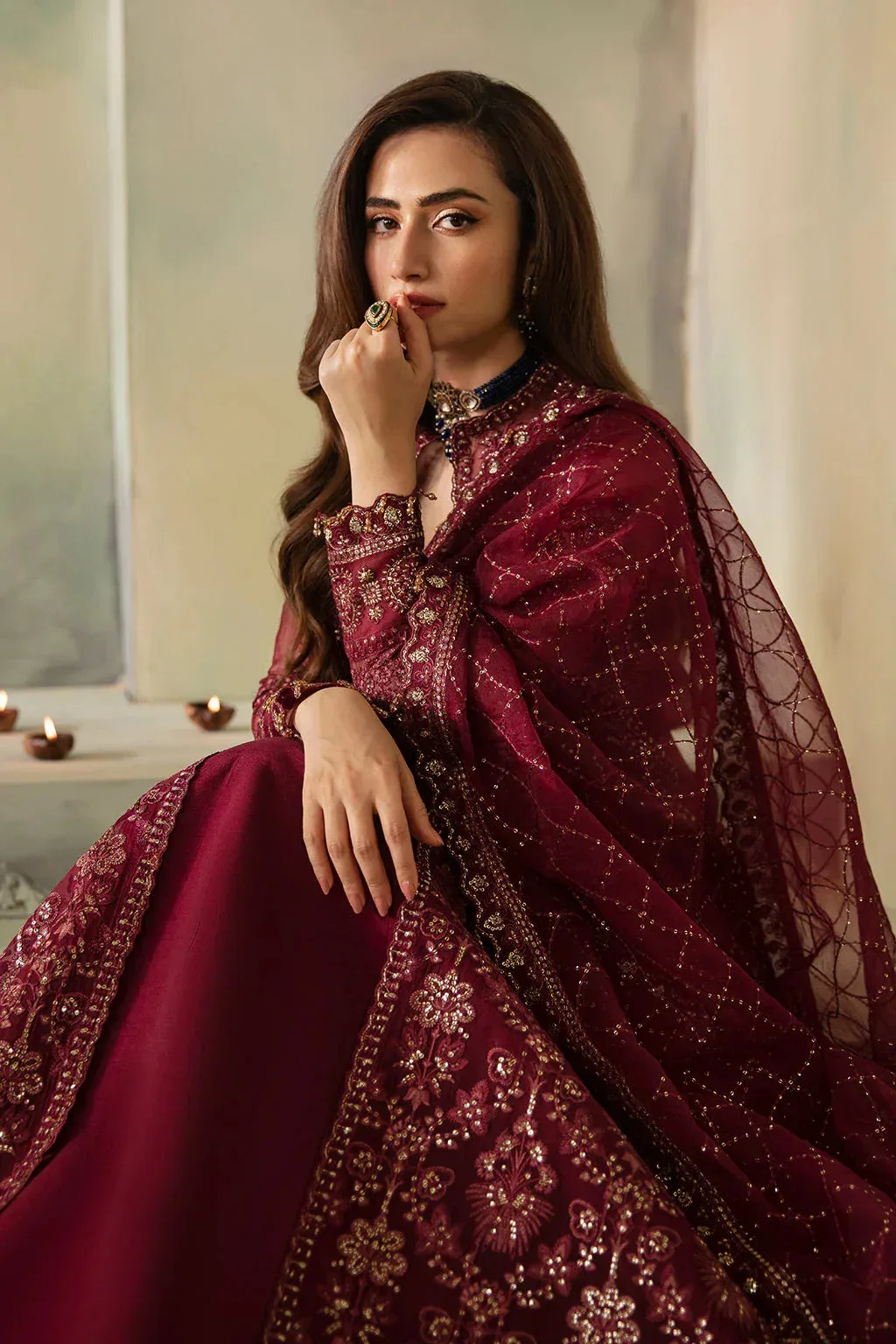 Saad Shaikh Elana Wedding Formals Blood Red Cotton Silk – view 5 – Poshaq