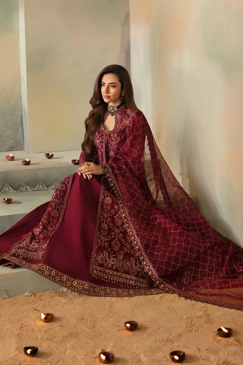 Saad Shaikh Elana Wedding Formals Blood Red Cotton Silk – view 6 – Poshaq