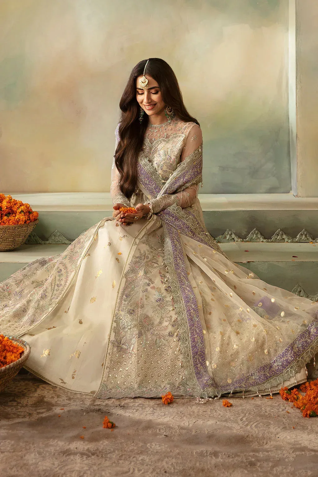 Saad Shaikh Elana Wedding Formals Ivory Raw Silk – view 7 – Poshaq
