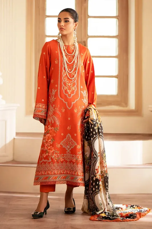 Saad Shaikh Lumiere Winter Orange Silk – view 1 – Poshaq