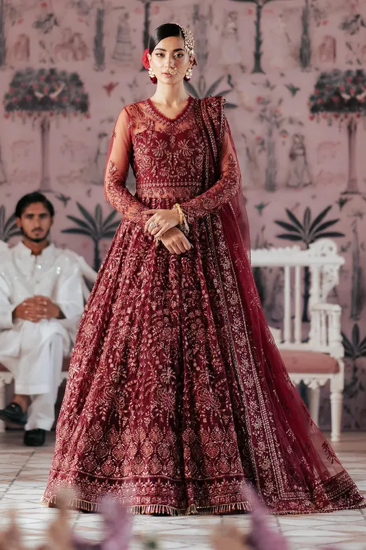 Saad Shaikh Silsila Festive Collection Maroon Raw Silk – view 1 – Poshaq