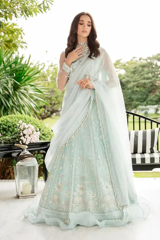 Saad Shaikh Luminous Formals 23 Blue Raw Silk – view 1 – Poshaq