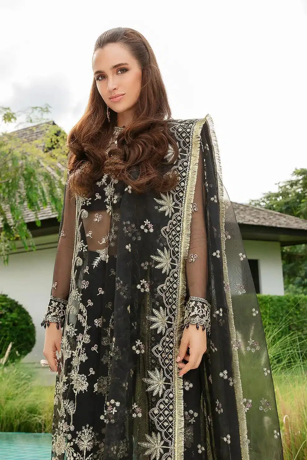 Saad Shaikh Luminous Formals 23 Black Raw Silk – view 2 – Poshaq