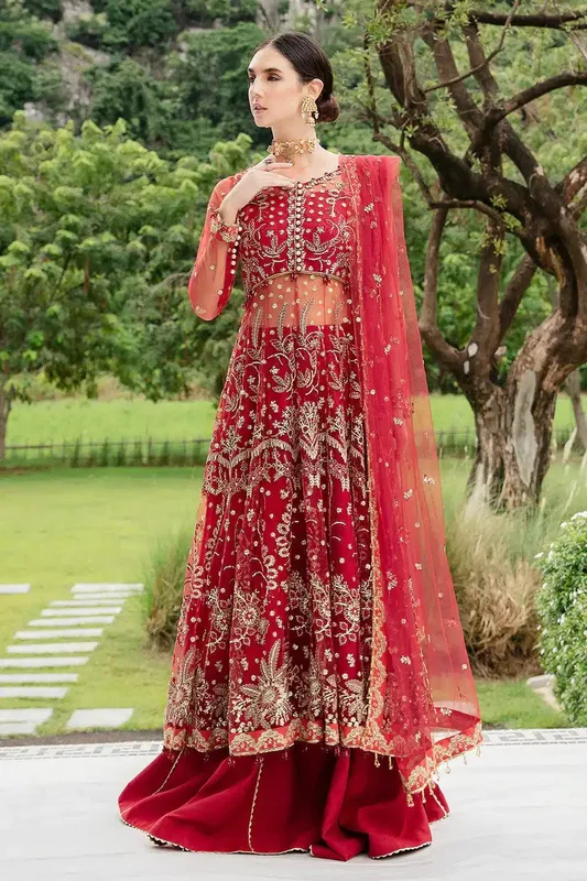 Saad Shaikh Luminous Formals 23 Red Raw Silk – view 1 – Poshaq