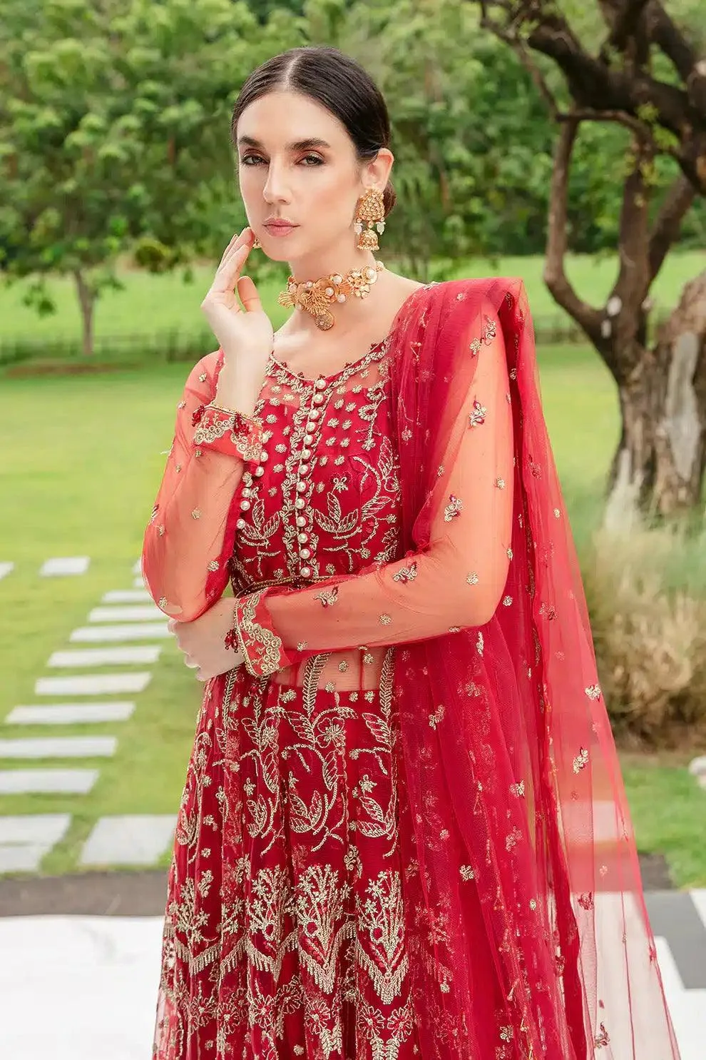 Saad Shaikh Luminous Formals 23 Red Raw Silk – view 4 – Poshaq