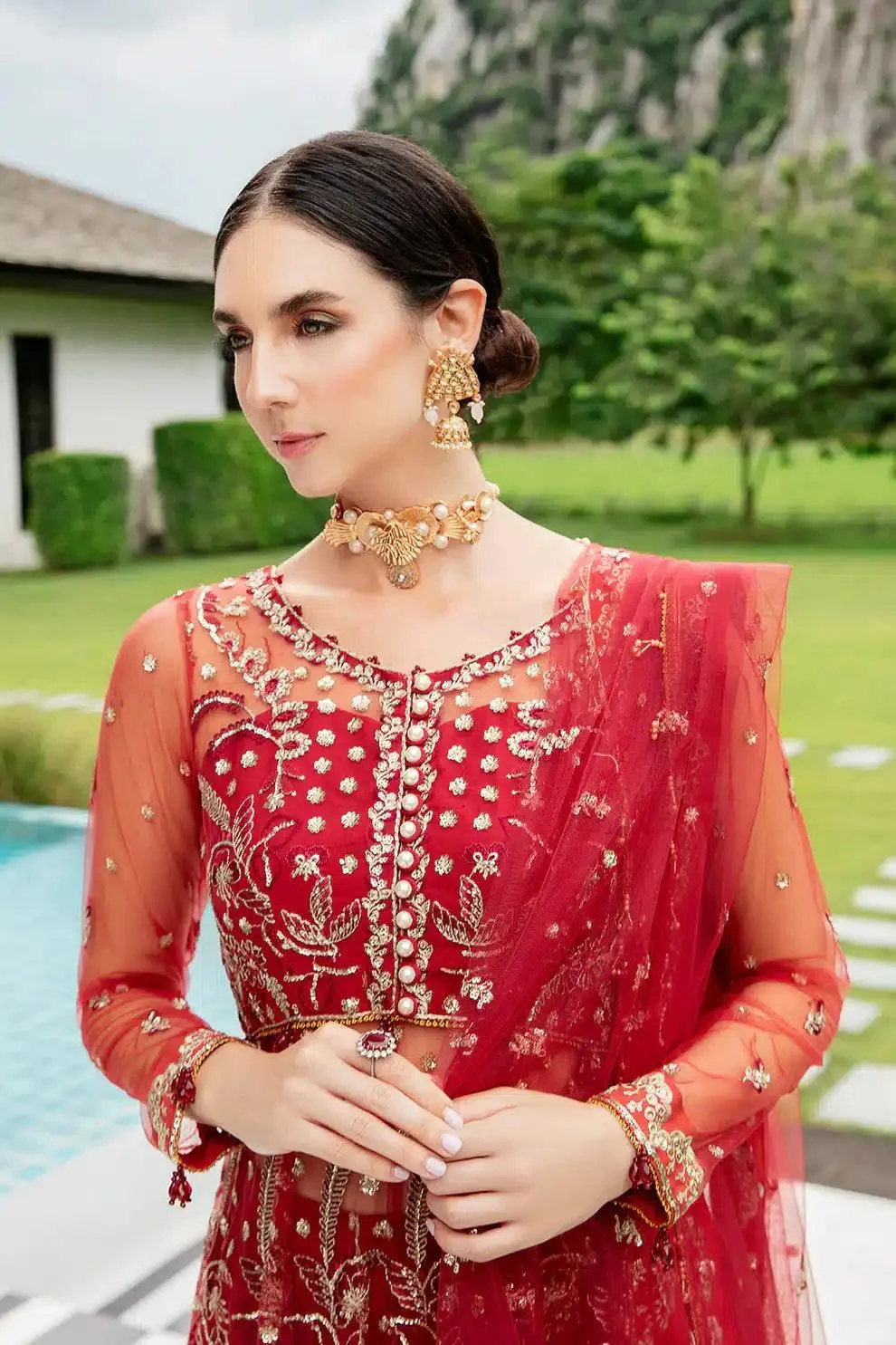 Saad Shaikh Luminous Formals 23 Red Raw Silk – view 5 – Poshaq