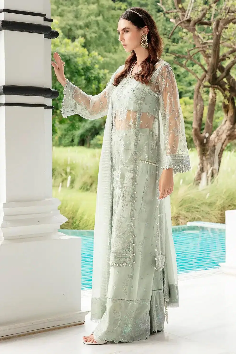 Saad Shaikh Luminous Formals 23 Green Raw Silk – view 3 – Poshaq