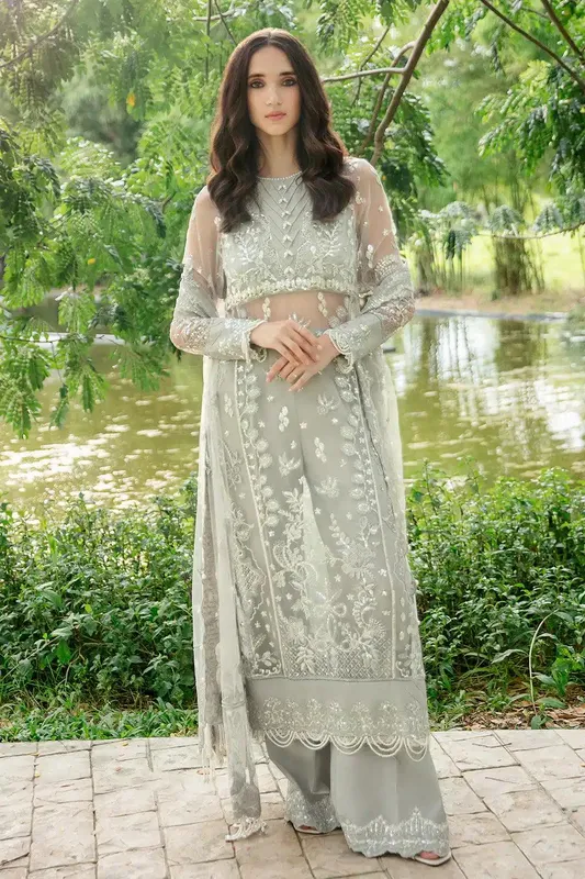 Saad Shaikh Luminous Formals 23 Grey Raw Silk – view 1 – Poshaq