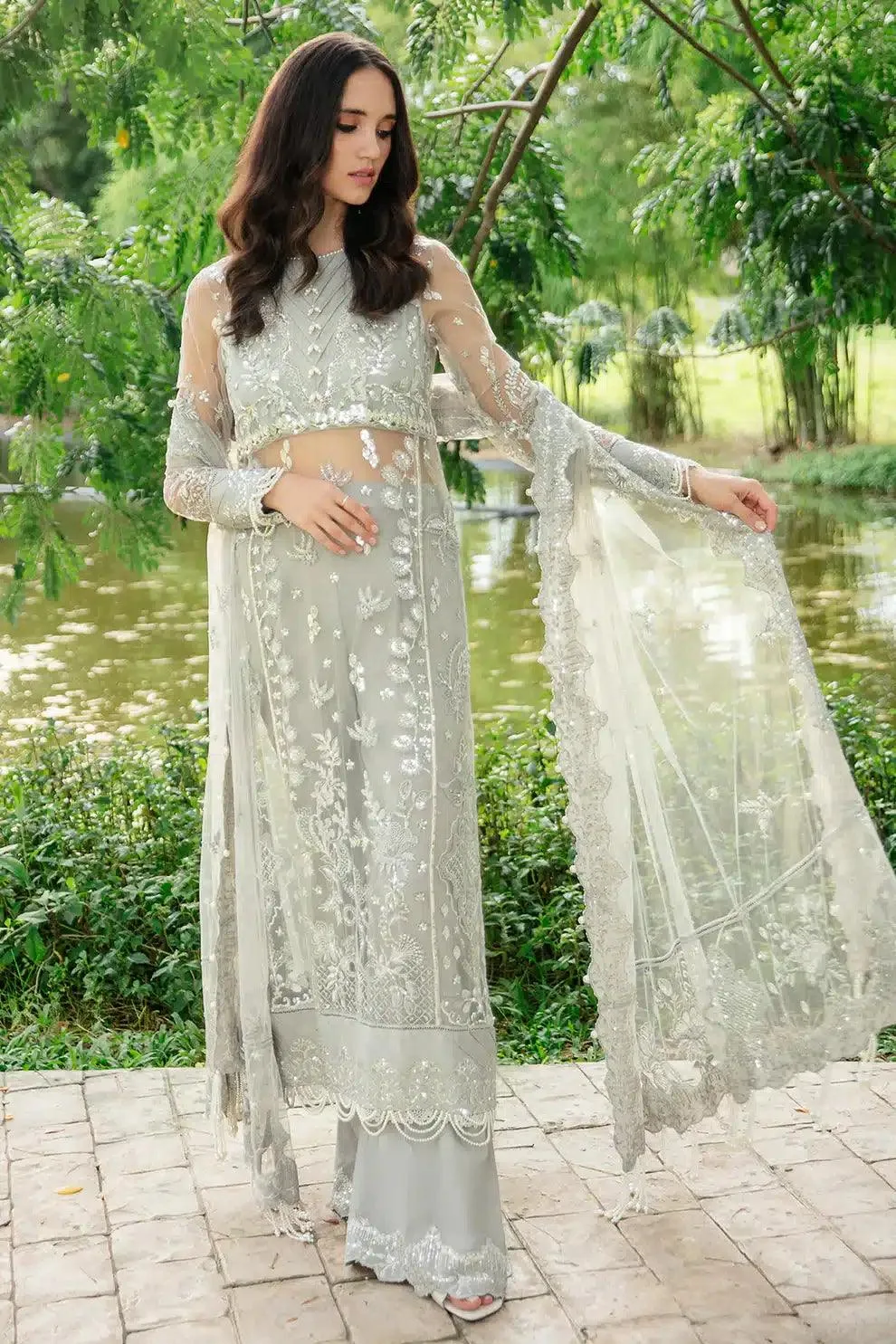 Saad Shaikh Luminous Formals 23 Grey Raw Silk – view 2 – Poshaq