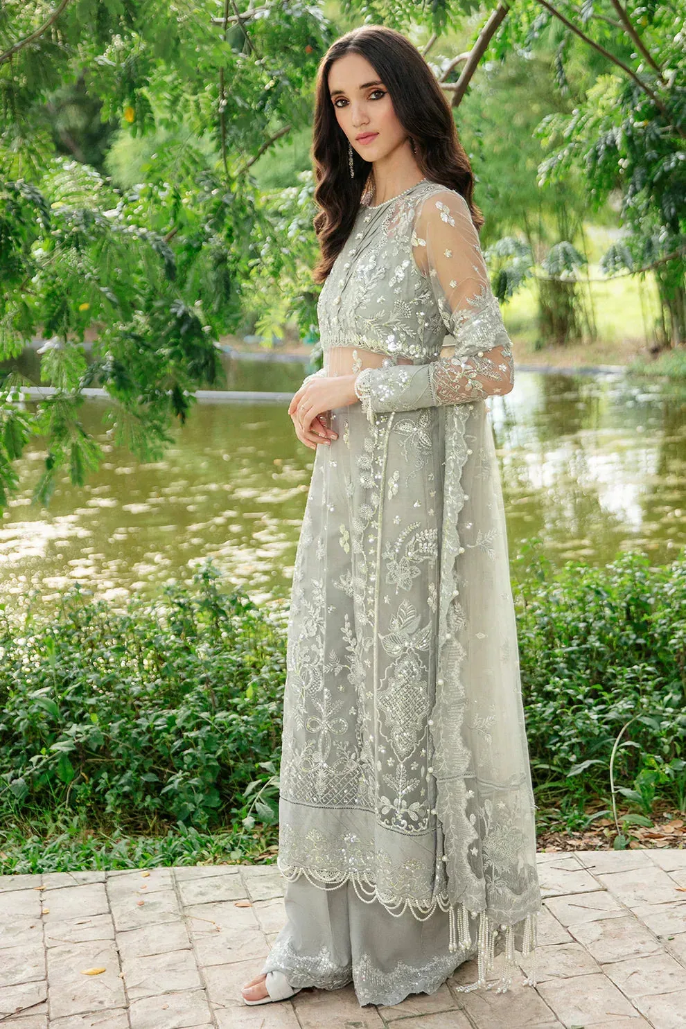 Saad Shaikh Luminous Formals 23 Grey Raw Silk – view 3 – Poshaq