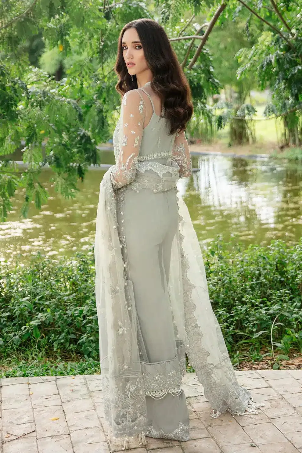 Saad Shaikh Luminous Formals 23 Grey Raw Silk – view 4 – Poshaq