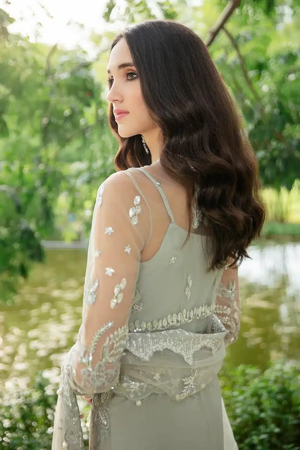 Saad Shaikh Luminous Formals 23 Grey Raw Silk – view 5 – Poshaq