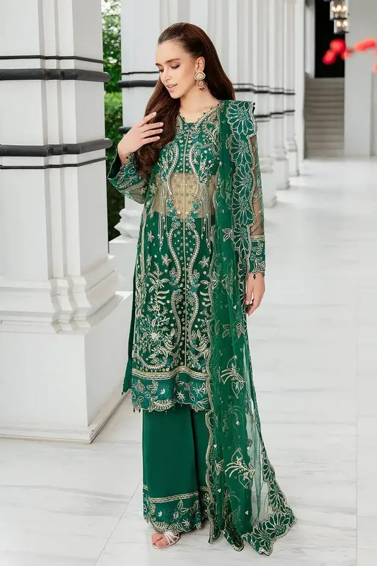 Saad Shaikh Luminous Formals 23 Green Raw Silk – view 1 – Poshaq