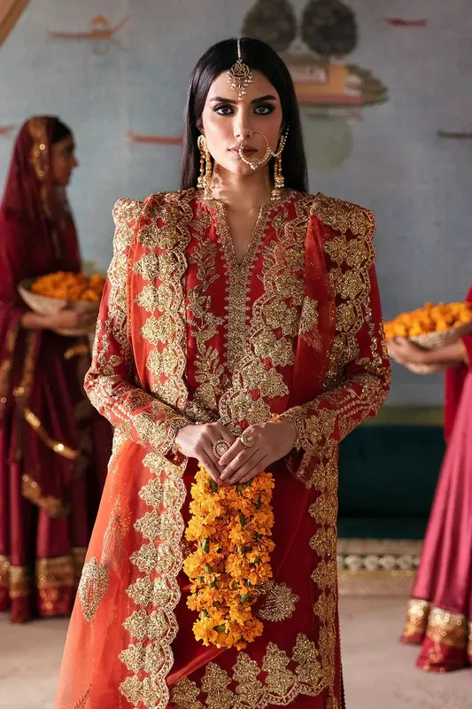 Saad Shaikh Singhar Festive 23 Rust Raw Silk – view 1 – Poshaq