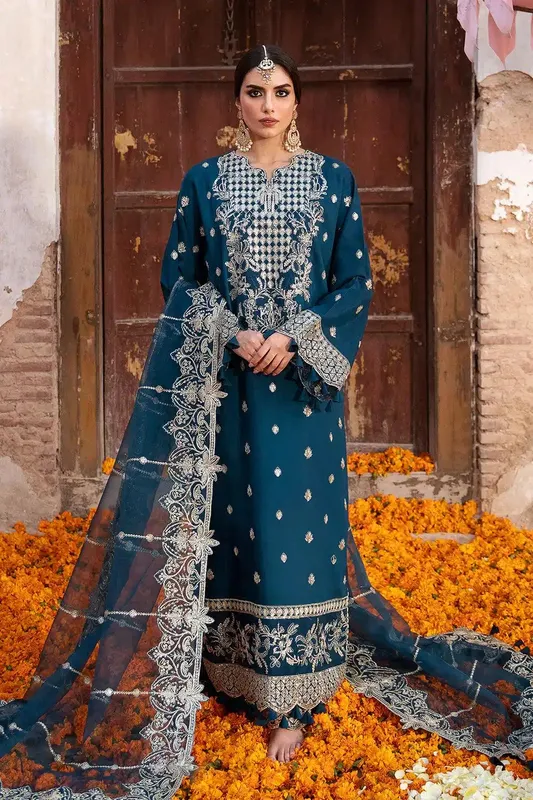 Saad Shaikh Singhar Festive 23 Teal Raw Silk – view 1 – Poshaq