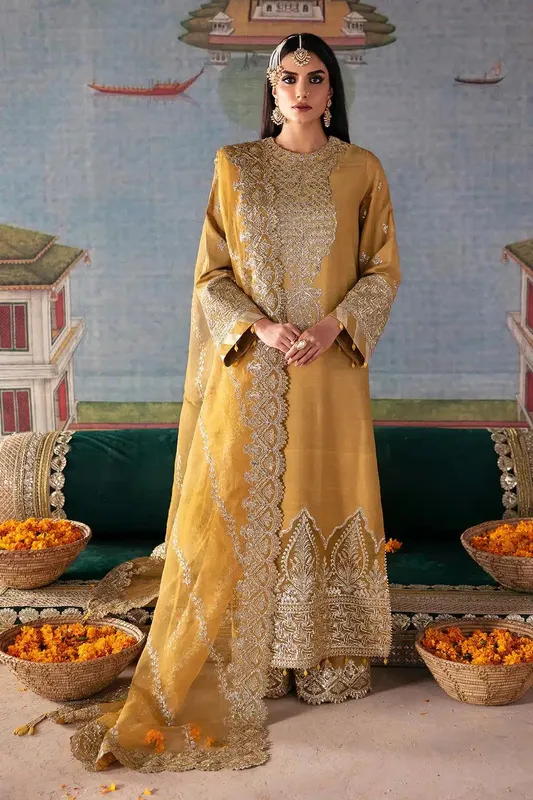 Saad Shaikh Singhar Festive 23 Mustard Raw Silk – view 1 – Poshaq