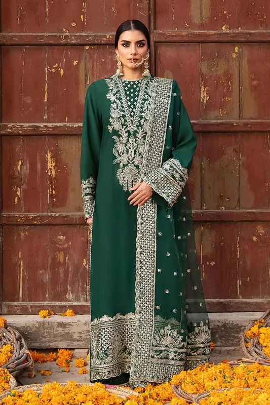 Saad Shaikh Singhar Festive 23 Bottle Green Raw Silk – view 1 – Poshaq