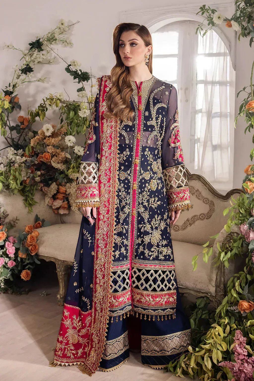 Saad Shaikh Panache Luxury Chiffon 24 Blue Raw Silk – view 1 – Poshaq
