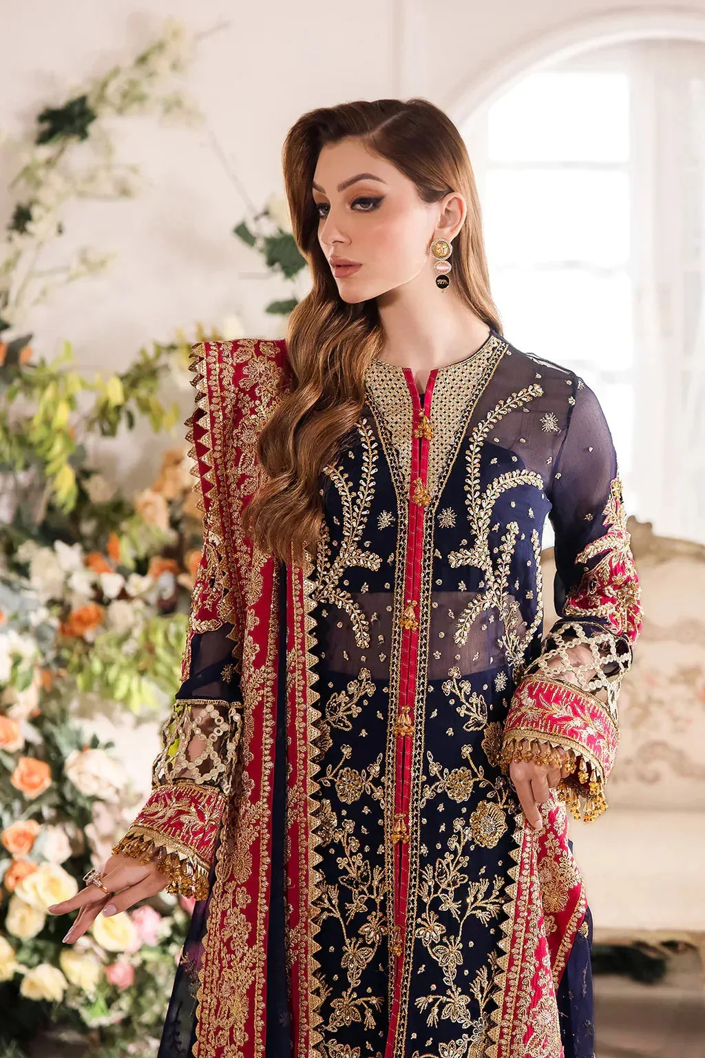 Saad Shaikh Panache Luxury Chiffon 24 Blue Raw Silk – view 2 – Poshaq
