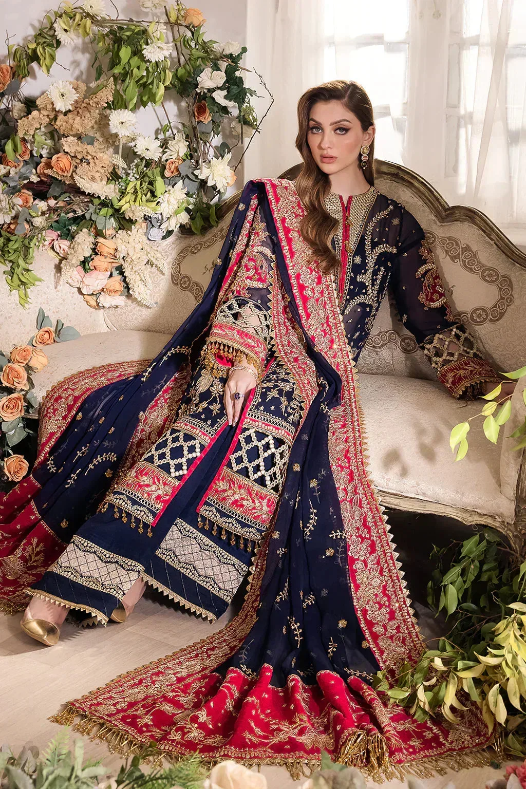 Saad Shaikh Panache Luxury Chiffon 24 Blue Raw Silk – view 3 – Poshaq