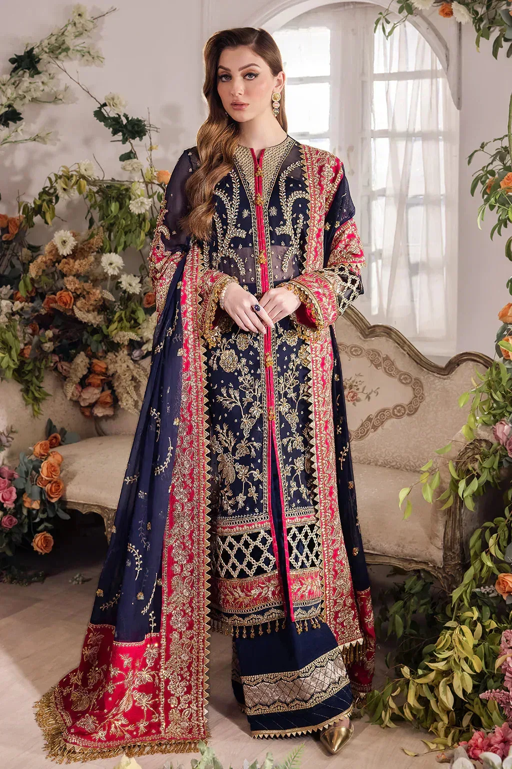 Saad Shaikh Panache Luxury Chiffon 24 Blue Raw Silk – view 4 – Poshaq