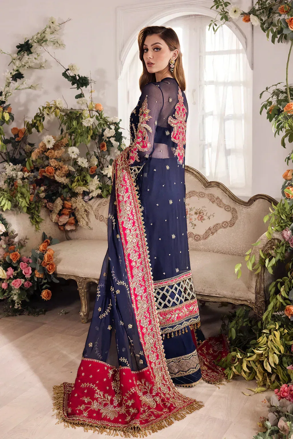 Saad Shaikh Panache Luxury Chiffon 24 Blue Raw Silk – view 5 – Poshaq