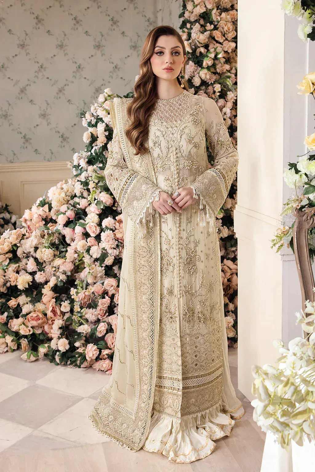 Saad Shaikh Panache Luxury Chiffon 24 Off White Raw Silk – view 1 – Poshaq