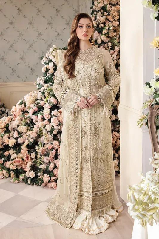 Saad Shaikh Panache Luxury Chiffon 24 Off White Raw Silk – view 1 – Poshaq