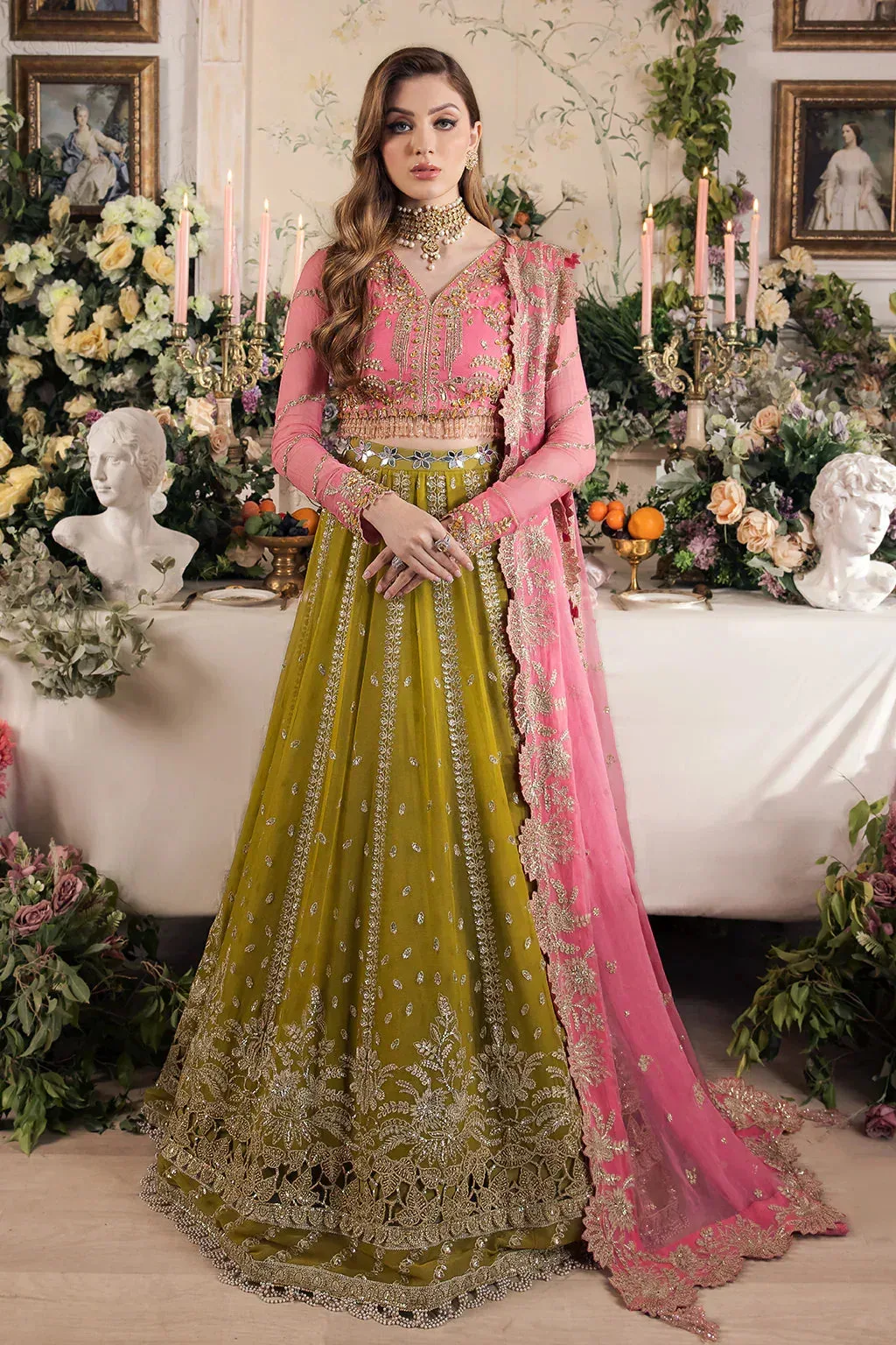 Saad Shaikh Panache Luxury Chiffon 24 Green Raw Silk – view 1 – Poshaq