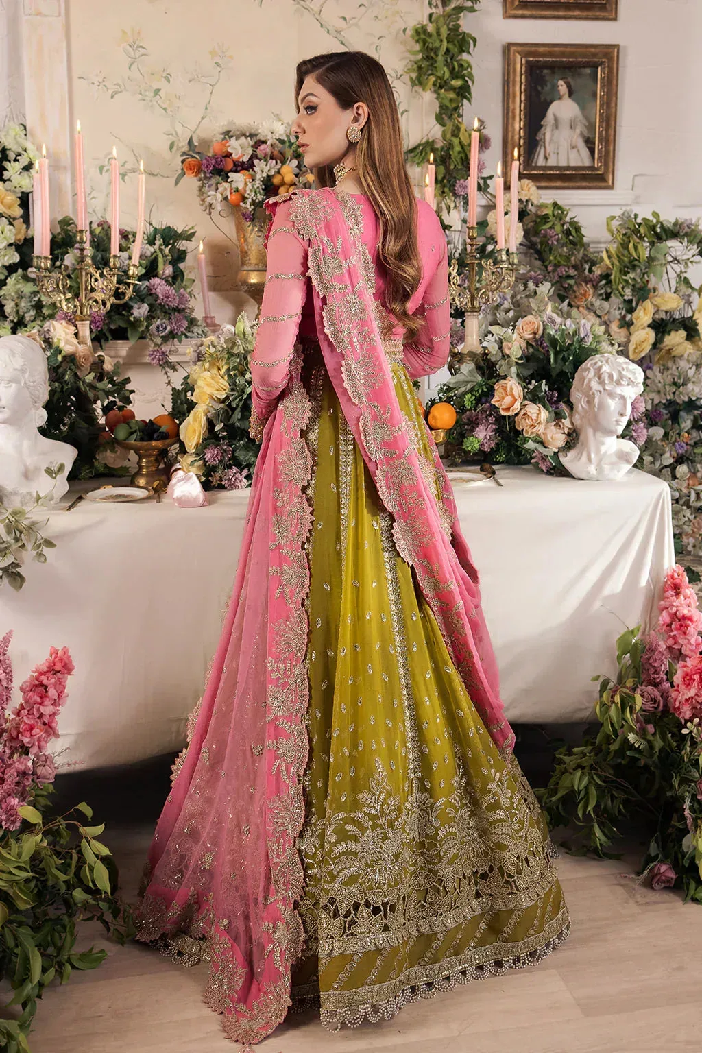 Saad Shaikh Panache Luxury Chiffon 24 Green Raw Silk – view 2 – Poshaq