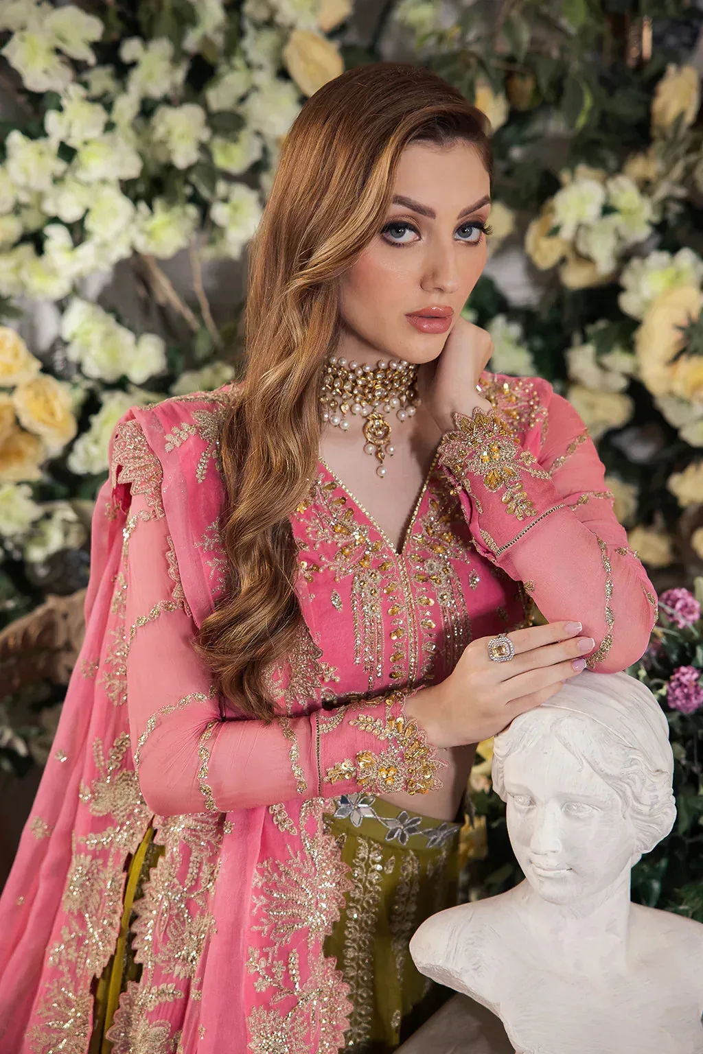Saad Shaikh Panache Luxury Chiffon 24 Green Raw Silk – view 3 – Poshaq