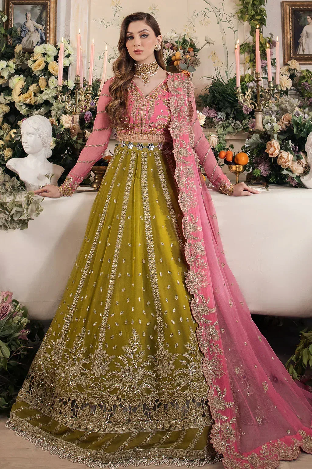 Saad Shaikh Panache Luxury Chiffon 24 Green Raw Silk – view 5 – Poshaq